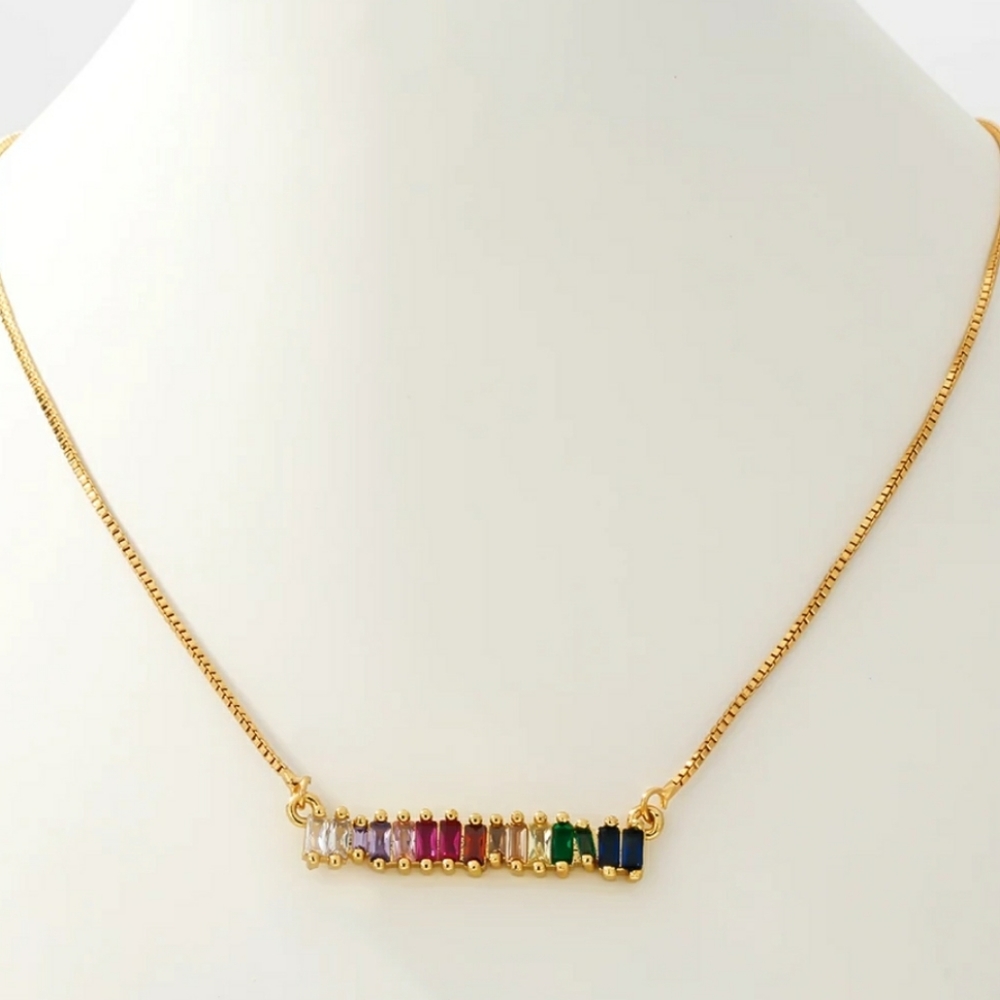 CUBIC ZIRCONIA RAINBOW BAR NECKLACE